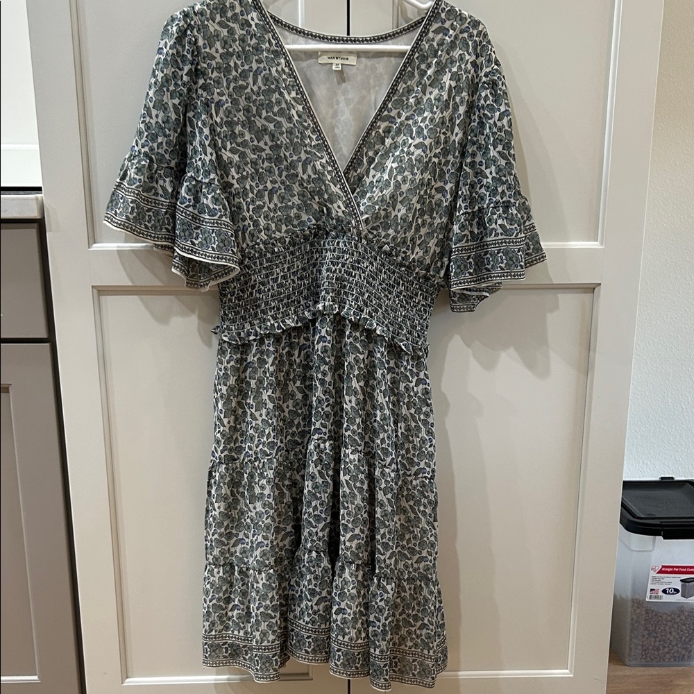 Max Studio Green Patterned Midi Dress